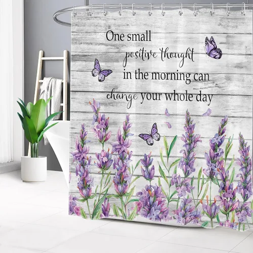 Miniatura 36 de EOBTAIN Cortina de ducha floral zen, lirio de agua blanca, mariposa y piedra zen gris, cortinas de ducha para baño, plantas, naturaleza, espiritual