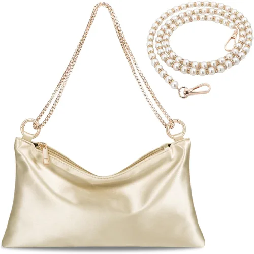Miniatura 9 de Prpeko Bolso de noche de satén para mujer, bolso de mano para mujer, bolso de hombro de boda con 2 cadenas para fiesta de cóctel formal