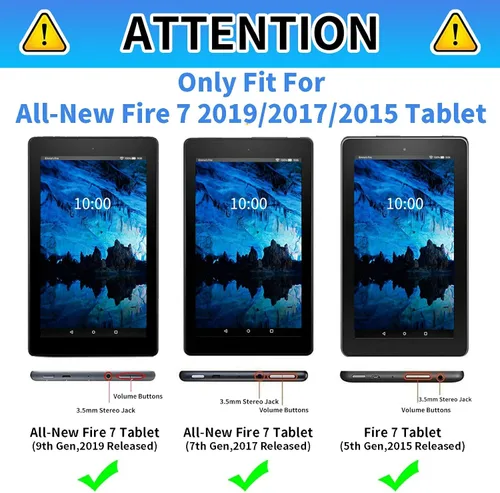 Miniatura 2 de Funda para tablet Kindle Fire 7 2019/2017 lanzamiento 9ª/7ª generación 7 pulgadas, ligera, protectora de piel sintética, cubierta inteligente