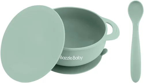 Miniatura 5 de Bazzle Baby Tazones de succión de silicona con tapa de succión y cuchara Juego de 3 piezas Silicona libre de BPA Perfecto para 4-36 meses.