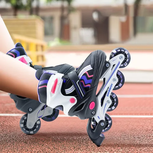 Miniatura 7 de Inline Skates for Kids 4 Size Adjustable Light-Up Wheels Aluminum Frame Black Rose Red Blade Skate for Boys and Girls S, M, L Sizes, Ages 5-8, 6-12