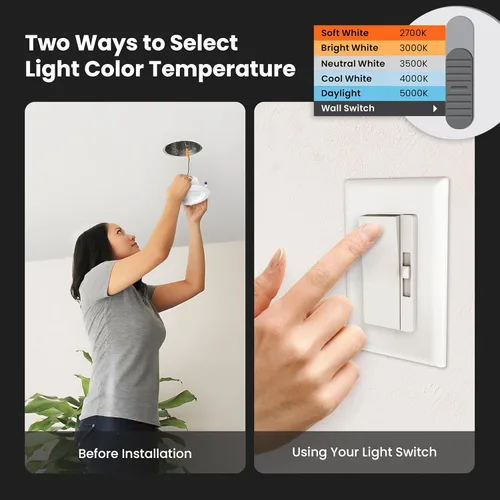 Miniatura 5 de Bombilla LED A19 de Feit Electric, equivalente a 100 W, no regulable, 5CCT, base media E26, CRI 90, 1500 lúmenes, blanco ajustable, vida útil