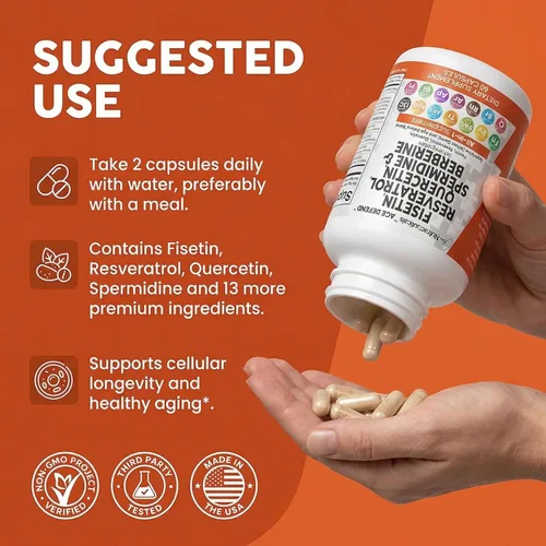 Miniatura 6 de Clean Nutraceuticals Fisetina Quercetina Resveratrol con Espermidina Extracto de Germen de Trigo - Suplemento de Salud para Adultos Longevidad