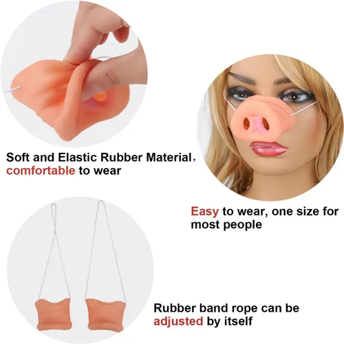 Miniatura 5 de Gejoy 8 piezas de narices de cerdo para niños, novedad de hocico de cerdo, máscara de cosplay con banda elástica para niños, suministros de fiesta