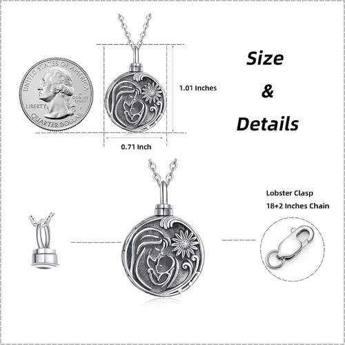 Miniatura 92 de Collar con colgante de urna de cenizas de cremación y árbol de la vida para mujer, plata de ley US1