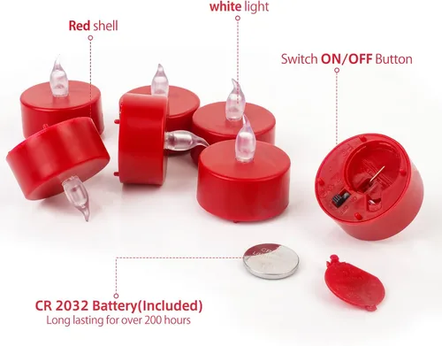 Miniatura 6 de Vela de té, paquete de 24 velas LED sin llama, parpadeantes, color rojo, más de 200 horas, velas de té alimentadas por baterías. Ideal para fiestas