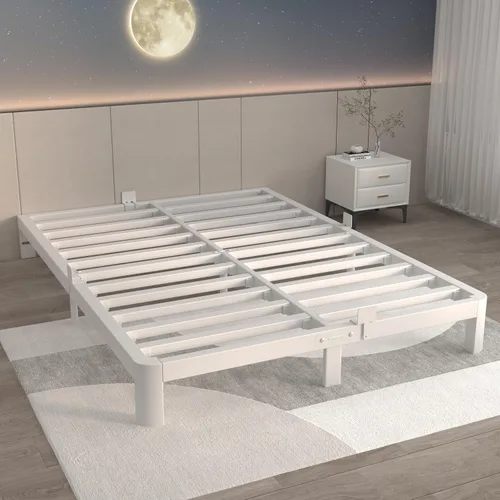 Miniatura 8 de ITIMIDI Marco de cama blanco de 10 pulgadas, tamaño individual con juntas de metal, marco de cama de plataforma blanca metálica, no necesita somier