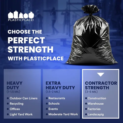 Miniatura 6 de Plasticplace Bolsas de basura para contratistas de 40-45 galones │ 3.0 mil │ Bolsa de basura negra resistente │ 40 x 48 pulgadas (50 unidades)