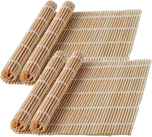 Paquete de 4 alfombrillas de sushi de bambú natural de primera calidad, rodillo de sushi reutilizable y ecológico, perfecto para sushi casero Maki,