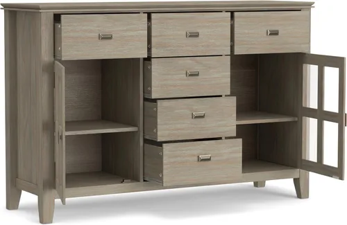 Miniatura 4 de SIMPLIHOME Artisan Buffet - Aparador de 3 puertas de madera maciza de 54 pulgadas de ancho en gris envejecido, gabinete de almacenamiento