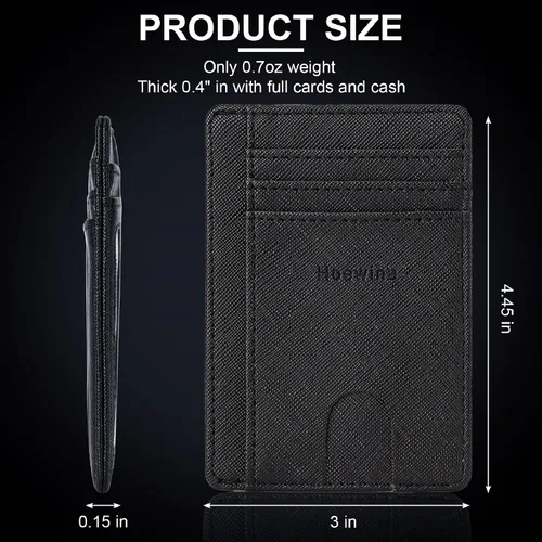 Miniatura 3 de Hoewina Cartera delgada para hombre, bolsillo frontal minimalista con bloqueo RFID, billetera de cuero delgada para tarjetas de viaje, regalos