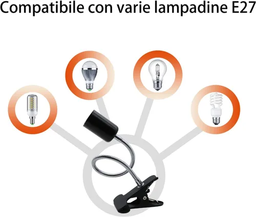 Miniatura 5 de Lámpara de Escritorio con Clip Portalámparas Paquete de 2 Soporte de Lámpara Flexible de Cuello de Cisne con Clip e Interruptor con Enchufes Luz