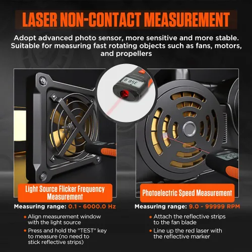 Miniatura 3 de Tacómetro tacómetro digital de contacto y sin contacto 4 modo de prueba Tacómetro de foto láser 1.0 ~ 99999RPM Tacómetro RPM de alta precisión con 4