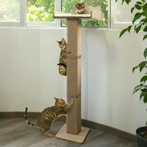 Percha para ventana de gato con poste rascador de sisal grueso, hamaca para gatos para ventana, poste rascador ajustable de 53.5 pulgadas para gatos