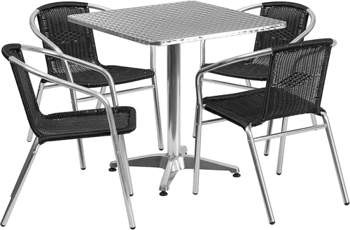Miniatura 6 de Flash Furniture Lila - Juego de mesa cuadrada de aluminio para interiores y exteriores de 27.5 pulgadas con 4 sillas de ratán marrón oscuro