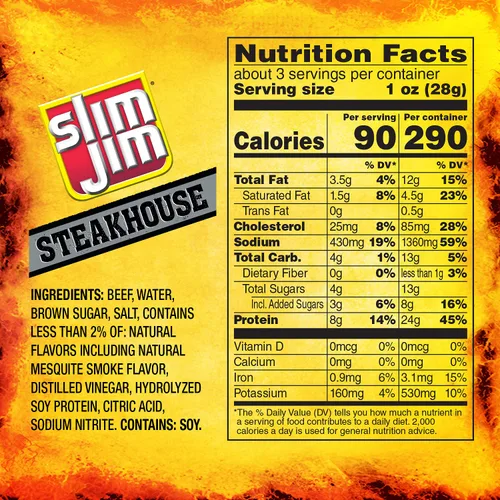 Miniatura 6 de Slim Jim Tiras de carne ahumada, sabor a mezquite ahumado, 0.28 oz de proteína por porción, regalo de aperitivo de carne para el día del padre, 3.15