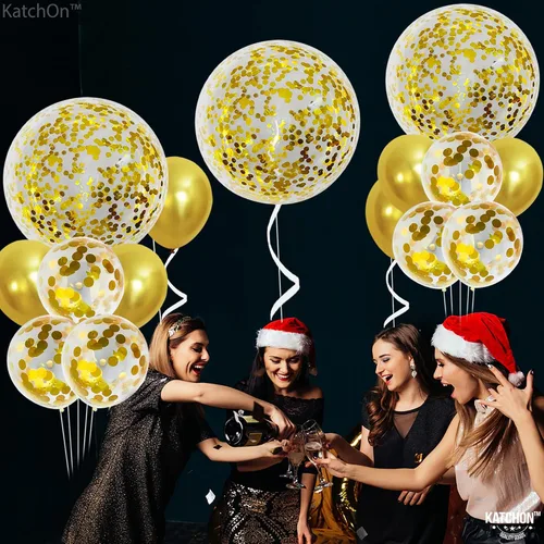 Miniatura 6 de Katchon, Globos metálicos de confeti dorado – enormes 36 pulgadas, paquete de 21 Globos dorados de látex, decoraciones de Año Nuevo 2026 Globos