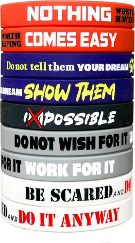 Paquete de 12 pulseras de silicona motivacionales para hombres, mujeres y adolescentes, equipo deportivo, recompensas de estudiantes, pulseras de
