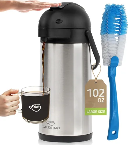 Miniatura 13 de Dispensador de café Airpot con bomba y bandeja - Jarra de café de 102 oz/3L con bomba - Dispensador de bebidas calientes de 12 horas para fiestas