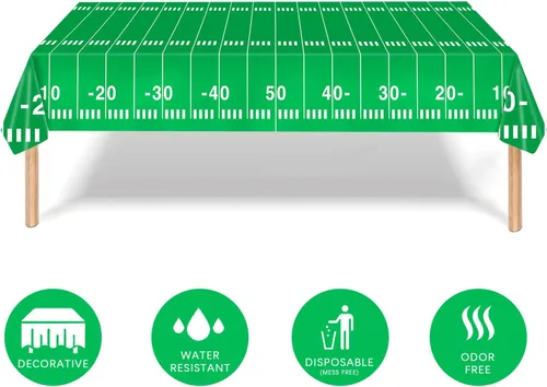 Miniatura 5 de Oigco 3 Paquetes Manteles de Fútbol para Fiesta (54"x 108"), Cubierta de Mesa de Plástico Temática de Fútbol Touchdown para Decoraciones de Fiesta