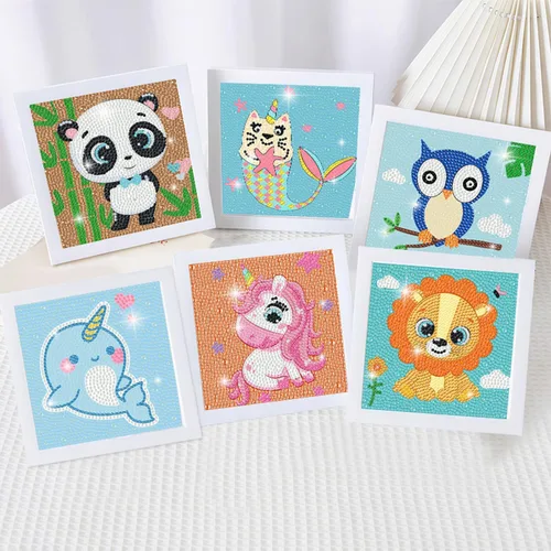 Miniatura 2 de DIYGEMDOT Paquete de 6 kits de arte de diamantes para niños, lindos animales pintura de diamantes para principiantes, arte de gemas DIY 5D para Y004