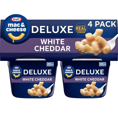 Kraft Deluxe White Cheddar - Tazas de macarrones y queso fáciles de microondas (paquete de 4 unidades, tazas de 2.39 onzas)
