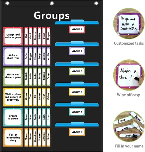 Miniatura 3 de REGELETO Tabla de bolsillo de gestión de grupos pequeños con 96 tarjetas, tabla de trabajos en el aula, organizador de grupos pequeños y tareas