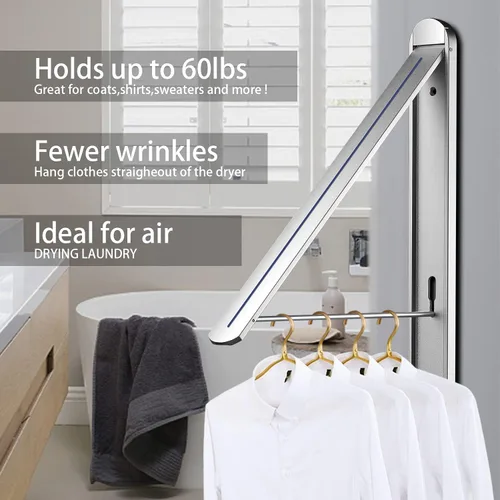 Miniatura 4 de Tendedero plegable para interiores y exteriores, universal, montado en la pared, estante de secado retráctil para ropa para lavandería, organización