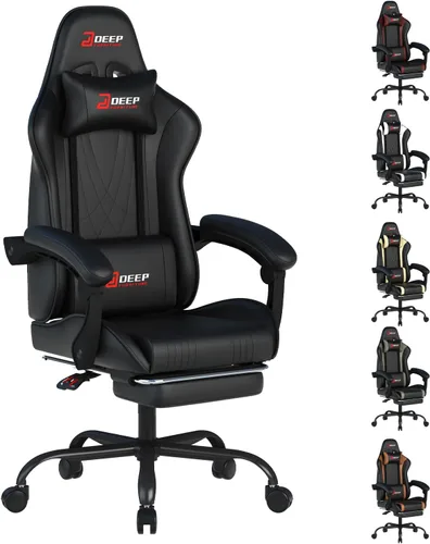 Silla de juegos con reposapiés, silla ergonómica de juego con soporte lumbar y reposabrazos de acoplamiento, silla reclinable para computadora