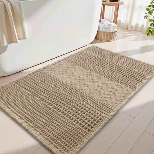 AMOAMI Tapete de Baño de Waffle, Tapetes de Baño Súper Absorbentes para Baño, Alfombras de Baño Bohemias Antideslizantes Lavables, Tapete de Baño