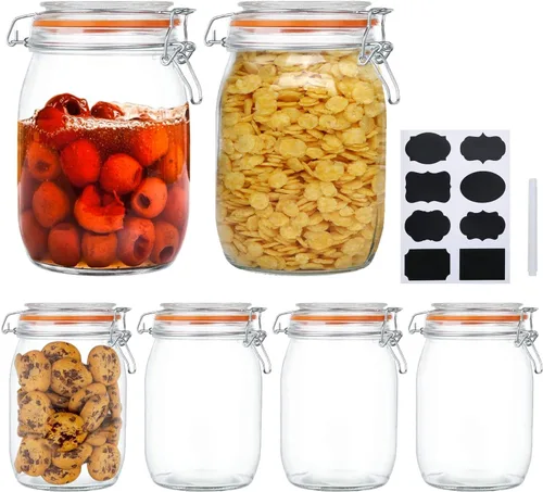 Miniatura 11 de Tarros Mason de boca ancha de 32 onzas con tapas herméticas con bisagras, tarro de vidrio grande con tapa para decapado, fermentación, enlatado