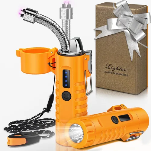 Miniatura 12 de Lafagiet Encendedor recargable USB C, cuello flexible de 360°, a prueba de viento y agua, encendedores de arco eléctrico para velas, camping F37-or
