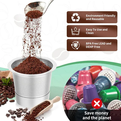 Miniatura 5 de Paquete de 2 tazas K reutilizables para Keurig 1.0, cápsulas de café recargables de acero inoxidable K Cup y tazas K de metal filtros de café