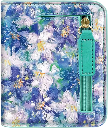 Cartera pequeña con bloqueo RFID para mujer, con bolsillo plegable y compacto, lindo soporte para tarjetas de crédito, ranura para monedas, monedero
