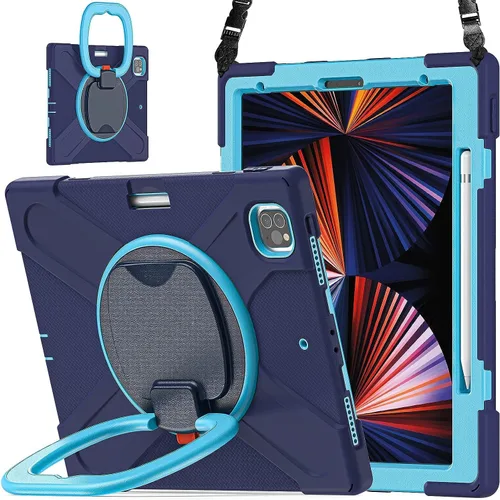 Miniatura 12 de Funda para iPad Air de 3ª generación – Funda resistente para niños con soporte giratorio, soporte para lápices y correa de transporte para iPad