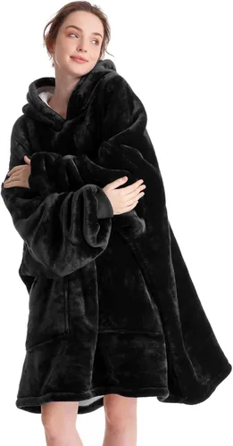Miniatura 8 de Aemicion - Manta con capucha tipo sudadera tamaño grande, vellón Sherpa con mangas y bolsillo, unisex para adultos, ideal para hogar, oficina