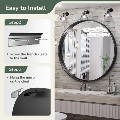 Miniatura 74 de TokeShimi - Espejo para pared de baño, espejo de tocador con marco de metal de aleación de aluminio mate cepillado e inoxidable, decoración rústica