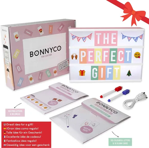 Miniatura 7 de BONNYCO Caja de luz rosa estilo cinematográfico con 400 letras, emojis, 2 marcadores. Caja de luz LED para decoración de hogar y oficina, cartel