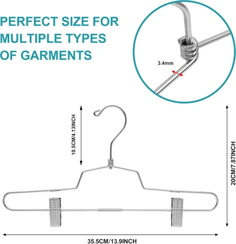 Miniatura 4 de Perchas de metal de calidad para faldas con clips que ahorran espacio, perchas para pantalones con clips y gancho giratorio de 360°, resistentes al