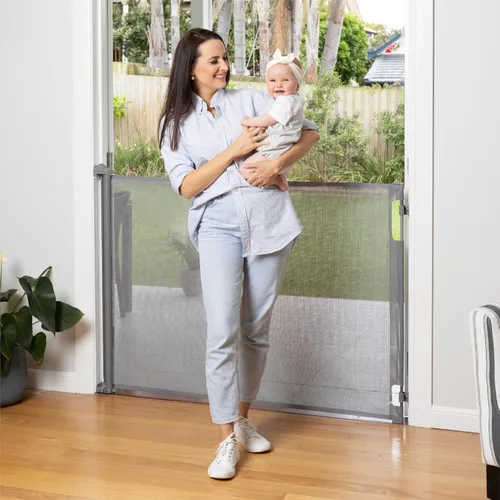 Miniatura 16 de Puerta retráctil para bebé Perma Child Safety 33 pulgadas de alto x 55 pulgadas de ancho, malla, para escaleras, puertas, perros, mascotas