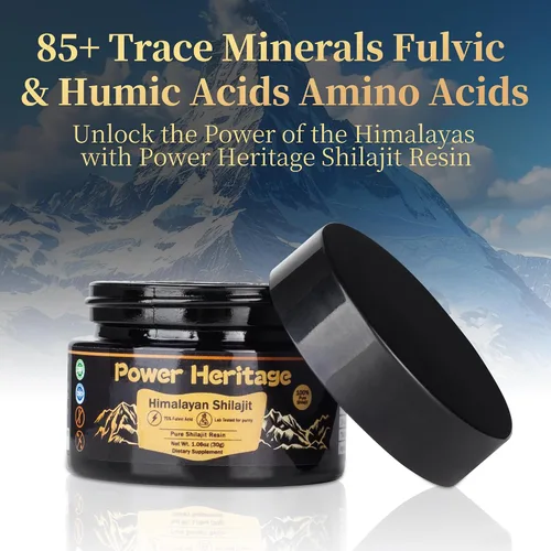 Miniatura 3 de Power Heritage - Resina Shilajit para hombres y mujeres, 75 porciones para refuerzo de energía y apoyo inmunológico, más de 85 minerales traza, 75%