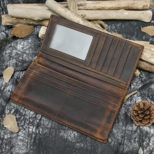 Miniatura 3 de LUUFAN Billetera larga de cuero genuino para hombre, cartera plegable grabada