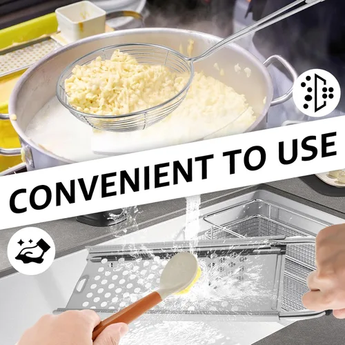 Miniatura 5 de Spaetzle Maker de acero inoxidable, prensa Spaetzle con mango de agarre, prensa alemana para fabricar fideos con espátula, colador skimmer y cepillo