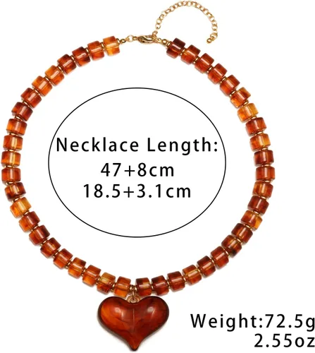 Miniatura 6 de Dr's gift Collar grueso para mujer, collar de corazón con dije de corazón de acrílico naranja, gargantilla de cuentas gruesas ámbar con colgante