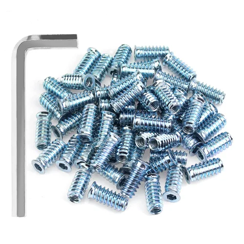 Miniatura 14 de Insertos roscados de 1/4-20, insertos de madera, insertos roscados de acero para tornillo de muebles de madera, kit de 145 piezas de insertos