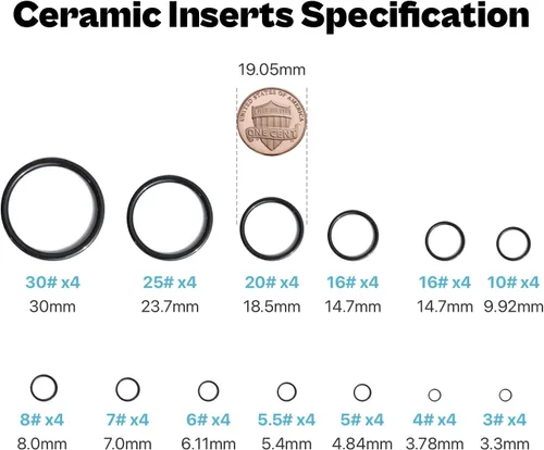 Miniatura 5 de Kit de reparación de caña de pescar, reparación de ojales de caña de pescar con inserciones cerámicas y ojos, incluye 52 anillos de guía y 33 EU
