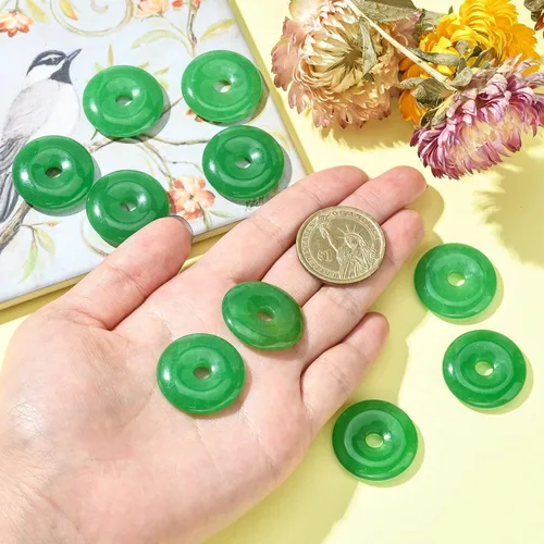 Miniatura 4 de KitBeads 10 dijes de dona de jade natural, dije curativo de chakras, círculo, moneda, cuarzo para hacer collares, joyas