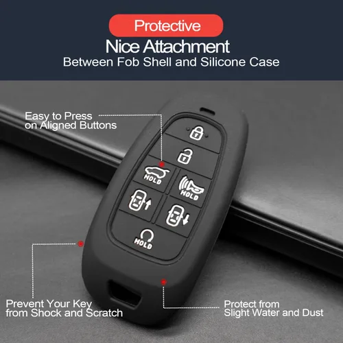 Miniatura 4 de 2 piezas compatibles con Hyundai Tucson Palisade Nexo Santa Fe Sonata Ioniq Smart 7 botones llavero funda protectora llavero entrada sin llave