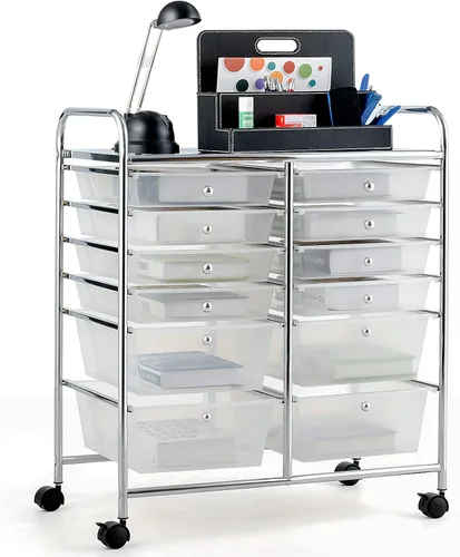 Miniatura 25 de COSTWAY Carrito de almacenamiento rodante con 4 cajones, carrito de almacenamiento de plástico y organizador con 4 cajones extraíbles, carrito