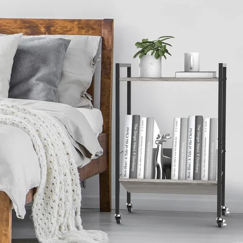 Miniatura 6 de YBING Soporte para tocadiscos con almacenamiento de discos, mesa de almacenamiento de discos de vinilo, mesas auxiliares de 2 niveles, soporte